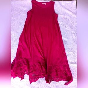 LOGO by Lori Goldstein MIDI T Shirt Dress Crushed Berry 1X Crochet Hem Pink